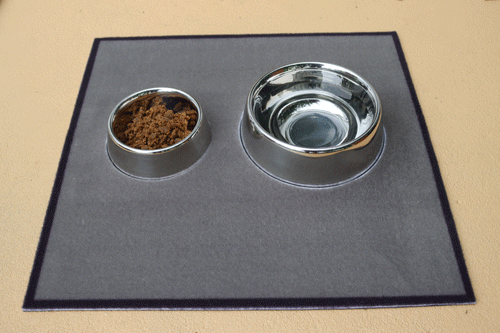 Gray Cat Mat with One Small (8 oz) and one Medium (32 oz) Bowl